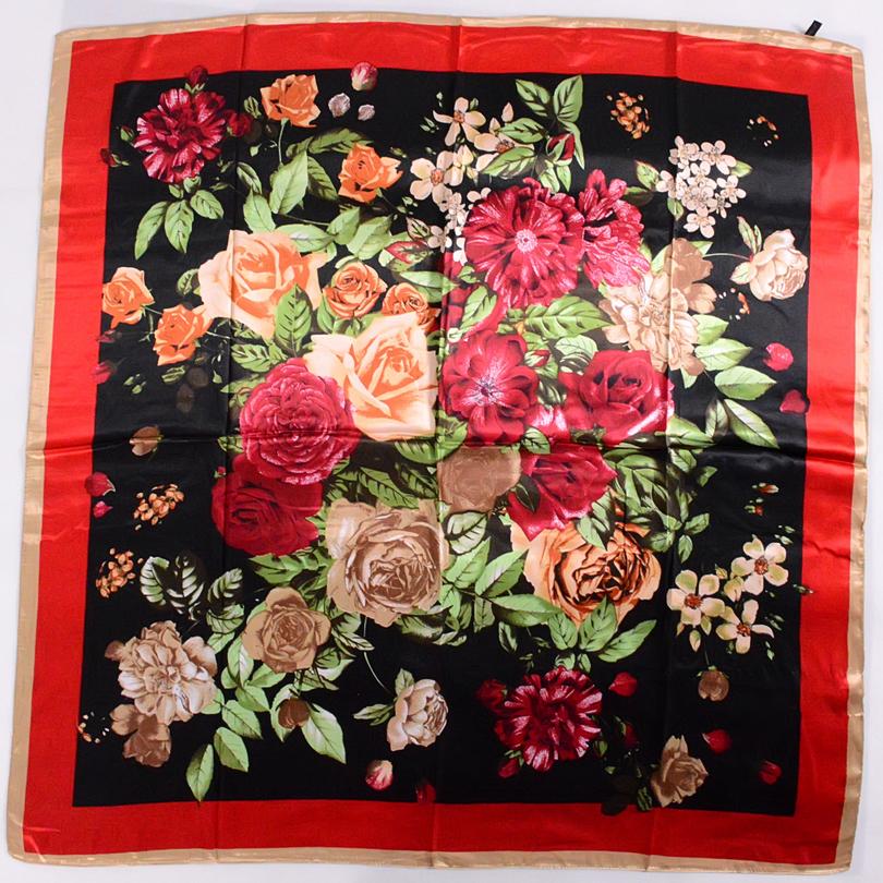 [BYSIFA] China Roese Large Square Scarves For Spring Autumn  New Design Red Black Flowers Silk Scarf Brand Muslim Head Scarf