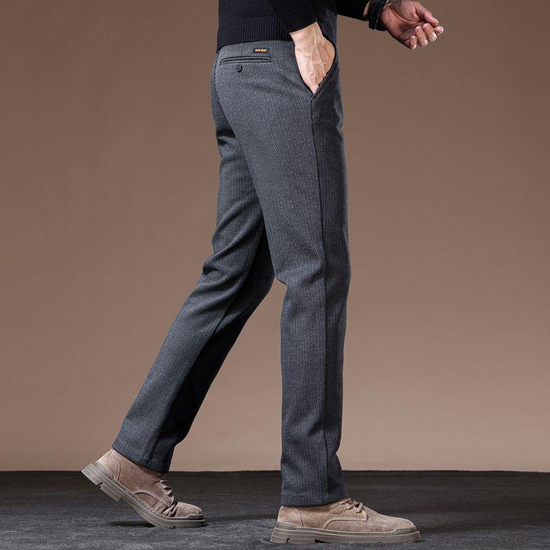 Men's High-End Slim Fit Woolen Trousers - Autumn/Winter Collection, Elastic Straight Leg, Light Luxury Casual Style.
