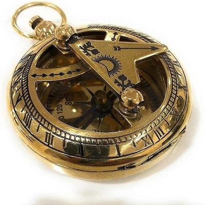 Brass Push Button Sundial Compass Nautical Gift