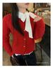 Women's Chic Red Knit Cardigan - Early Autumn Fashion
