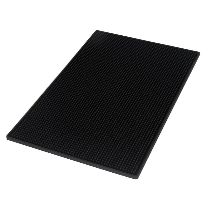 Black Rectangular Rubber Bar Mat - Non-slip, Water-resistant Coaster