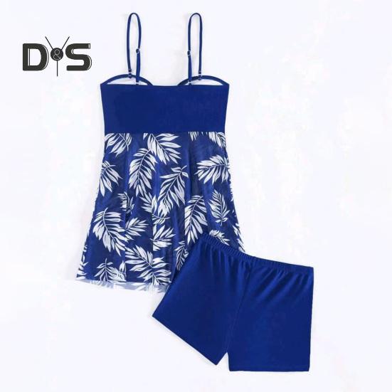 2Pcs/Set Tankini Set Adjustable Straps Padding Underwire Bandeau Tops Boxer Briefs Set Mesh Splicing Design Beach Swimwear