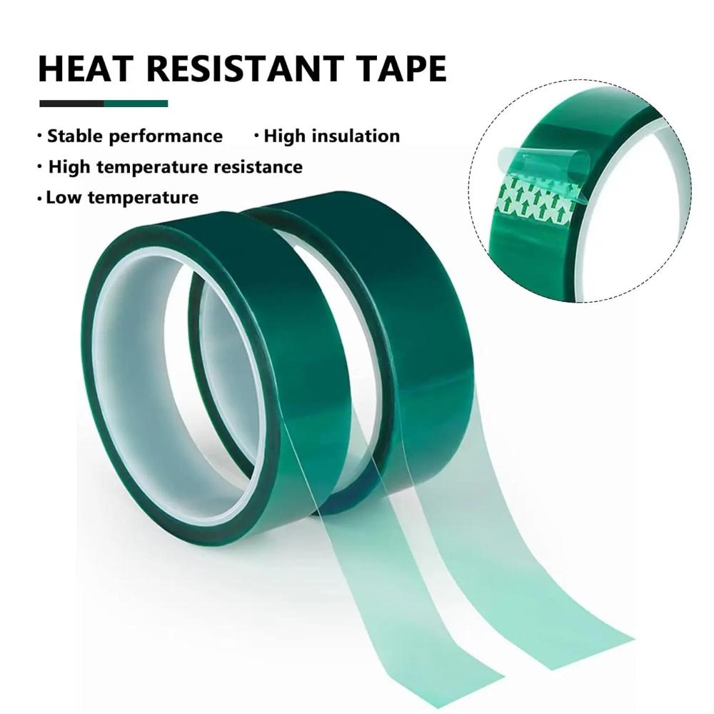 3 Rolls Green PET Film Tape Multiple Widths Heat-Resistant Masking Shielding PCB Solder Plating Insulation Protection Tape