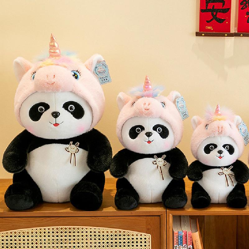 Panda Plush Toy Unicorn Hat Doll Stuffed Animal Cartoon Decor Pp Cotton Gift