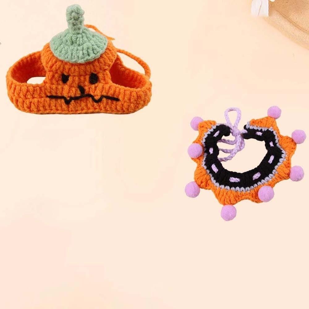 Breathable Halloween Pets Costumes Clothes Pumpkin Halloween Cat Headgear Tie Fashionable Cat Woven Hat Bib Face Decoration