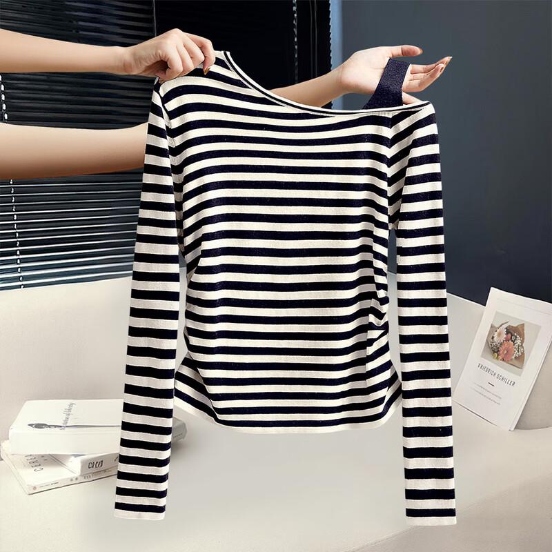 

Женский полосатый трикотажный свитер из мериносовой шерсти с открытыми плечами One Size