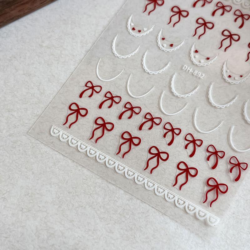 1 Sheet French Bowknot Silk Ribbon Nail Art Sticker Lace Elegant Line Soft Self Adhesive Decoration Manicure Decal