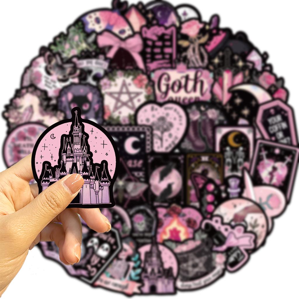 50Pcs Cool Pink Gothic Skull Graffiti Stickers Diy Scrapbook Luggage Waterproof Pvc Stickertarot Goth Decals