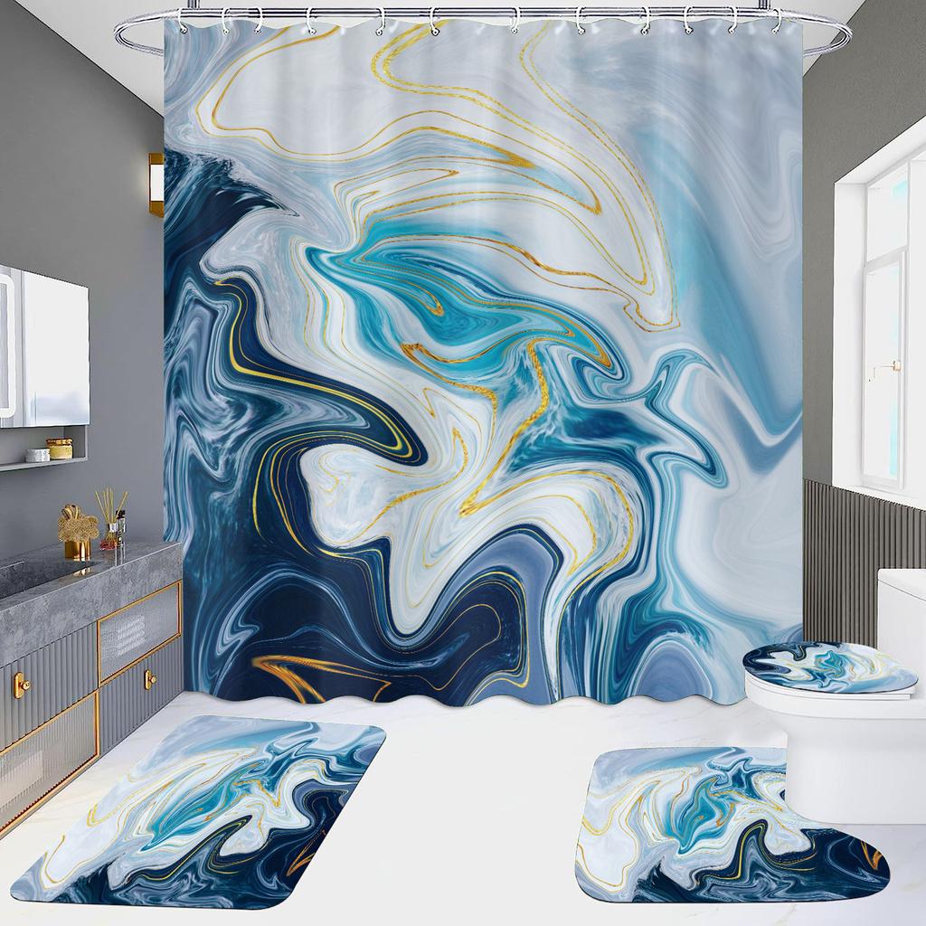 4Pcs Marble Series Shower Curtain Sets for Bathroom Non-Slip Bathroom Rugs Lid Toilet Cover Bath Mat