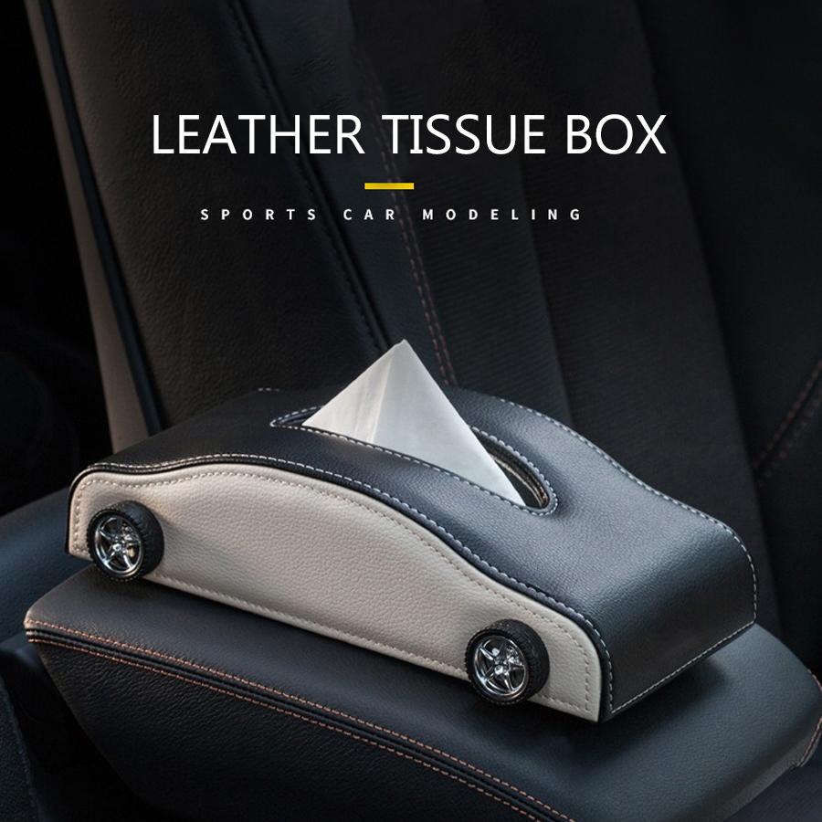 High-end Fashion Pu Leather Car Tissue Box Holder Business Armrest Box Tissue Box Cover Car Tissue Holder with Magnetic Bottom