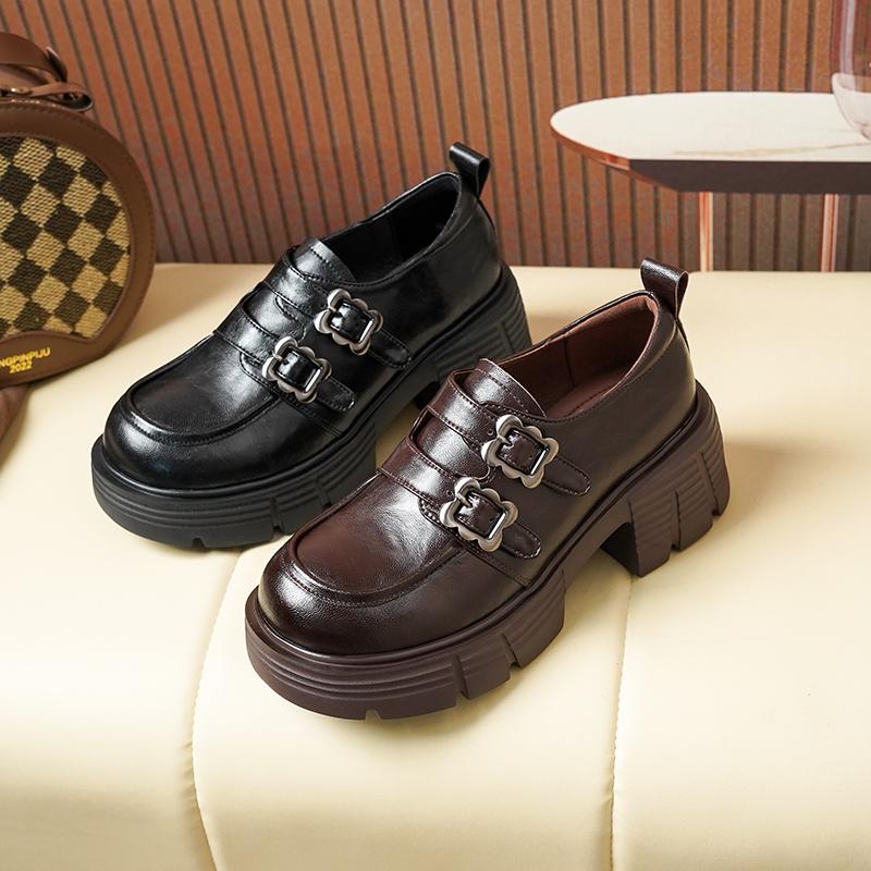 Fashion AIYUQI 2025 new female shoes Thick-soled buckled women's loafers Large-size JK Mary Jane women leather shoes