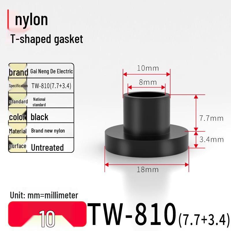 T-Shaped Nylon & Plastic Insulation Gasket, Screw Shaft Sleeve, M2-M35, Round Concave-Convex Design