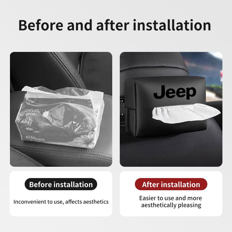 Car Logo Tissue Bag Case Leather Paper Towel Storage Box For Jeep Grand Cherokee Wrangler JK Renegade Gladiator Compass AJW1