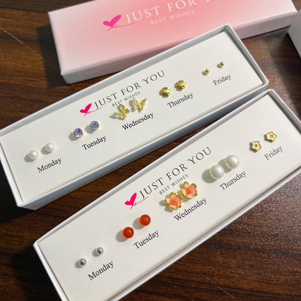 Weekly Gift Box: Star, Moon, Butterfly & Flower Bow Stud Earrings for Girls