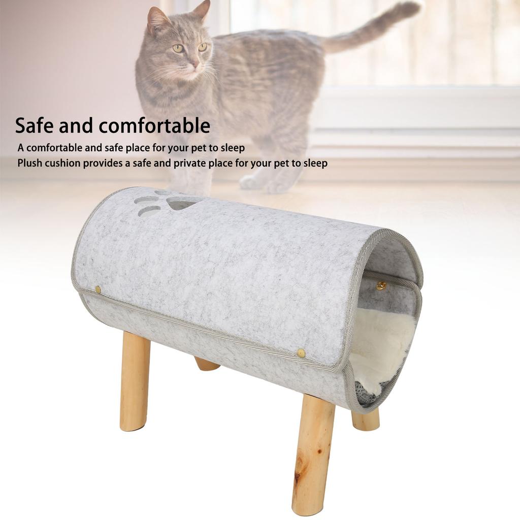 Cat Tunnel Bed With Wooden Legs Soft Comfortable Elevated Cat Tunnel Bed With Plush Cushion For All Seasons Detachable