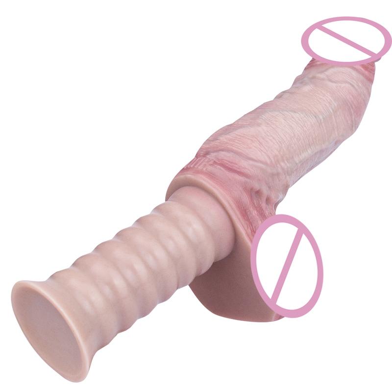 FAAK Dual Layer Silicone Realistic dildo Screw Handle Penis with Sucker Sex Toys For Women Vagina Anal Stimulate Sex Shop