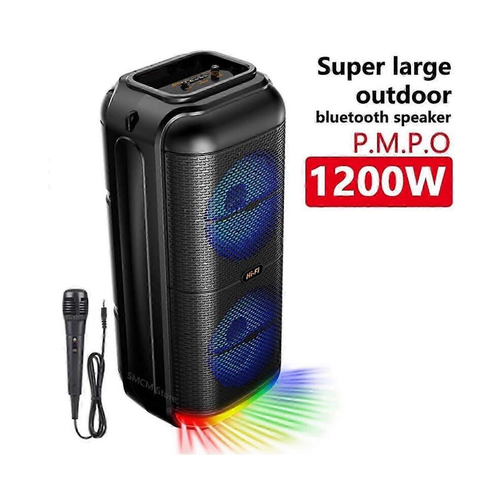 1200W Super Large Outdoor Bluetooth Speaker 6 Inch Double Horn Subwoofer Portable Wireless Column Bass Sound with Mic