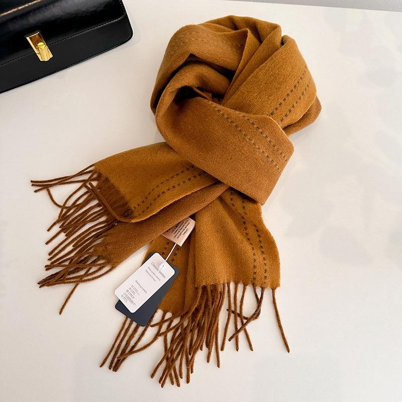 Autumn and winter thickened 100 wool double-sided solid color matching tassel threading scarf, male and female couples, students, small shawl