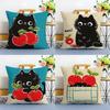 Hand Drawn Cartoon Happy Cat Pillow Case Anti-dustmite Pillowcase Invisible zipper silky short plush Sofa cushion cover