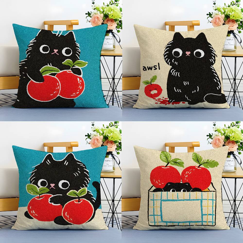 Hand Drawn Cartoon Happy Cat Pillow Case Anti-dustmite Pillowcase Invisible zipper silky short plush Sofa cushion cover