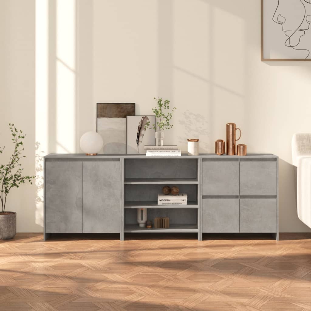 3 piece Sideboard Set Concrete Grey Particleboard