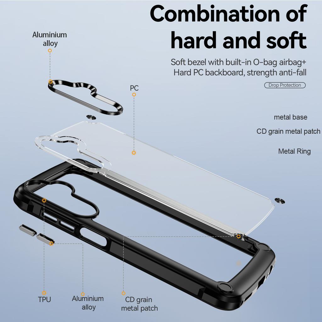 For Samsung Galaxy A15 4G/5G Phone Case Hybrid PC+TPU Back Cover with Alloy Lens Frame
