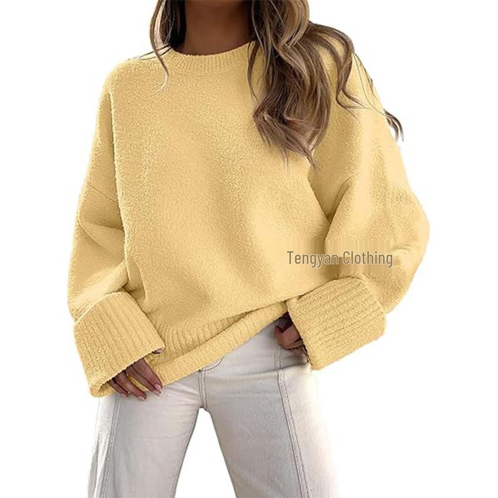 Women's 2026 Long Sleeve Solid Color Round Neck Loose Sweater