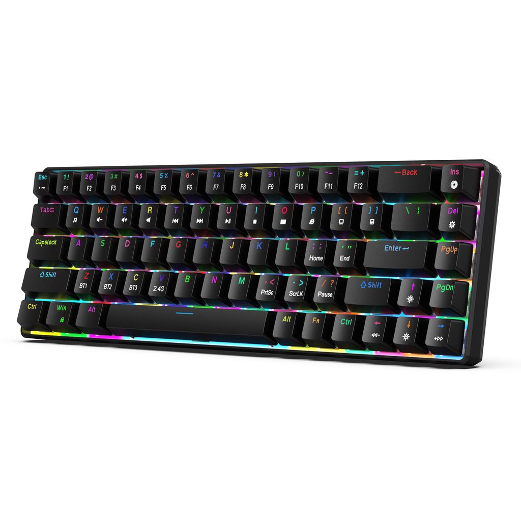 68 Keys Mechanical Keyboard Hot Swappable Red Switch RGB Backlit Wireless Wired BT 5.0 Black 3 Mode