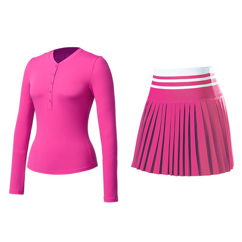 

Women s Pleated Skirt Yoga Set: Breathable Long Sleeve Henley Top for Running & Pilates XXXL