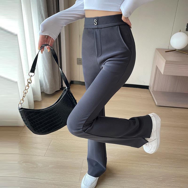 Elegant High-waisted Micro-flared Pants for Autumn Wear New Stretch Elasticated Waist Suit Pants Slim Slit Casual Trousers