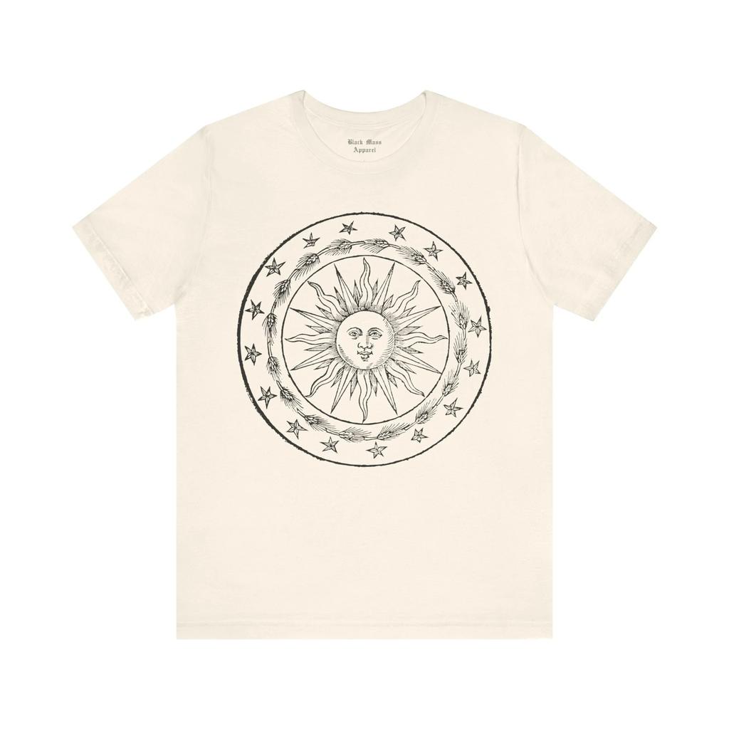 Gorgeous Sun Retro Art T-shirt Medieval Mystery Art Astrology Moon Astrology Gothic Men's and Women's T-shirt Comfortable