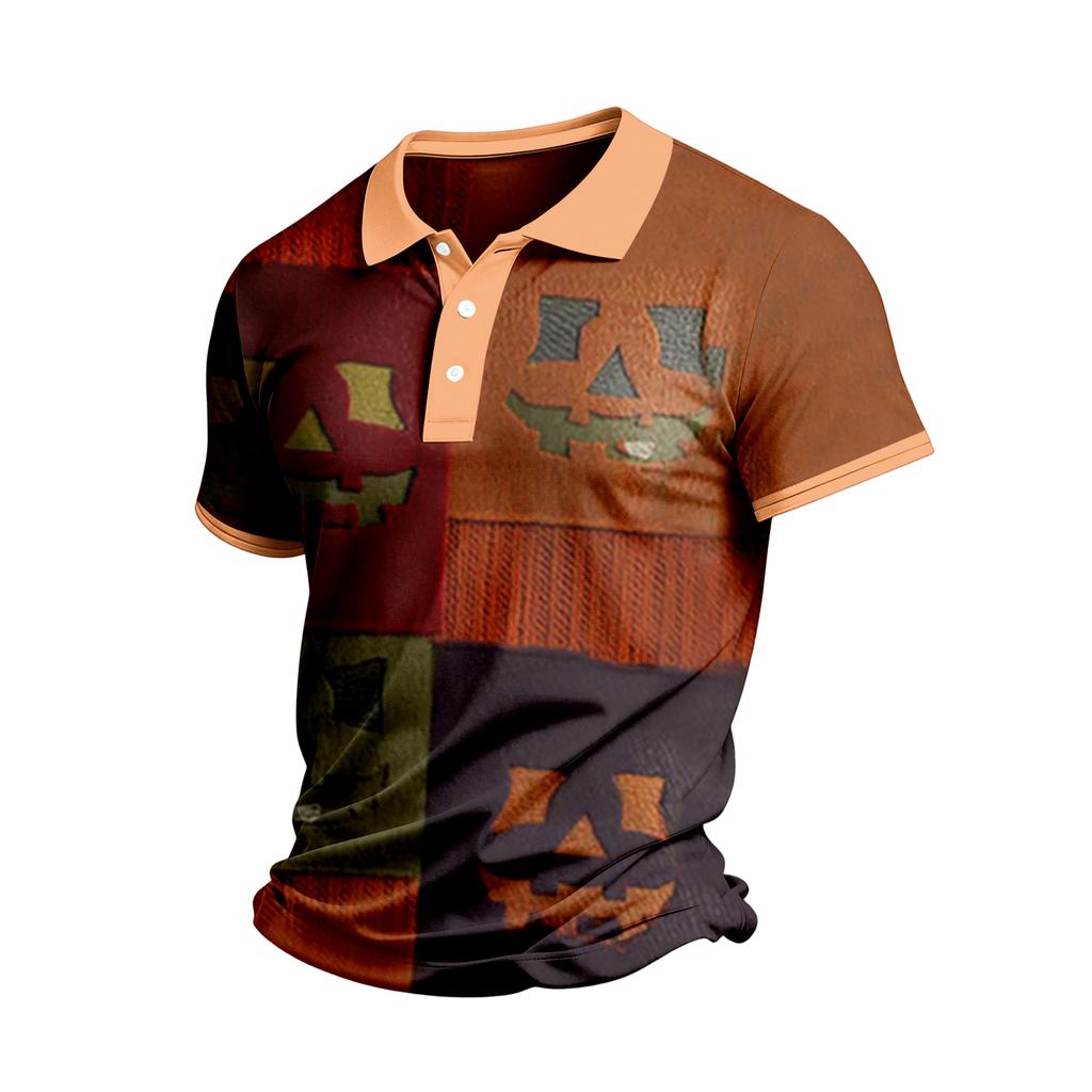 Men's Short Sleeve Casual Shirt with Halloween Print for Everyday Wear