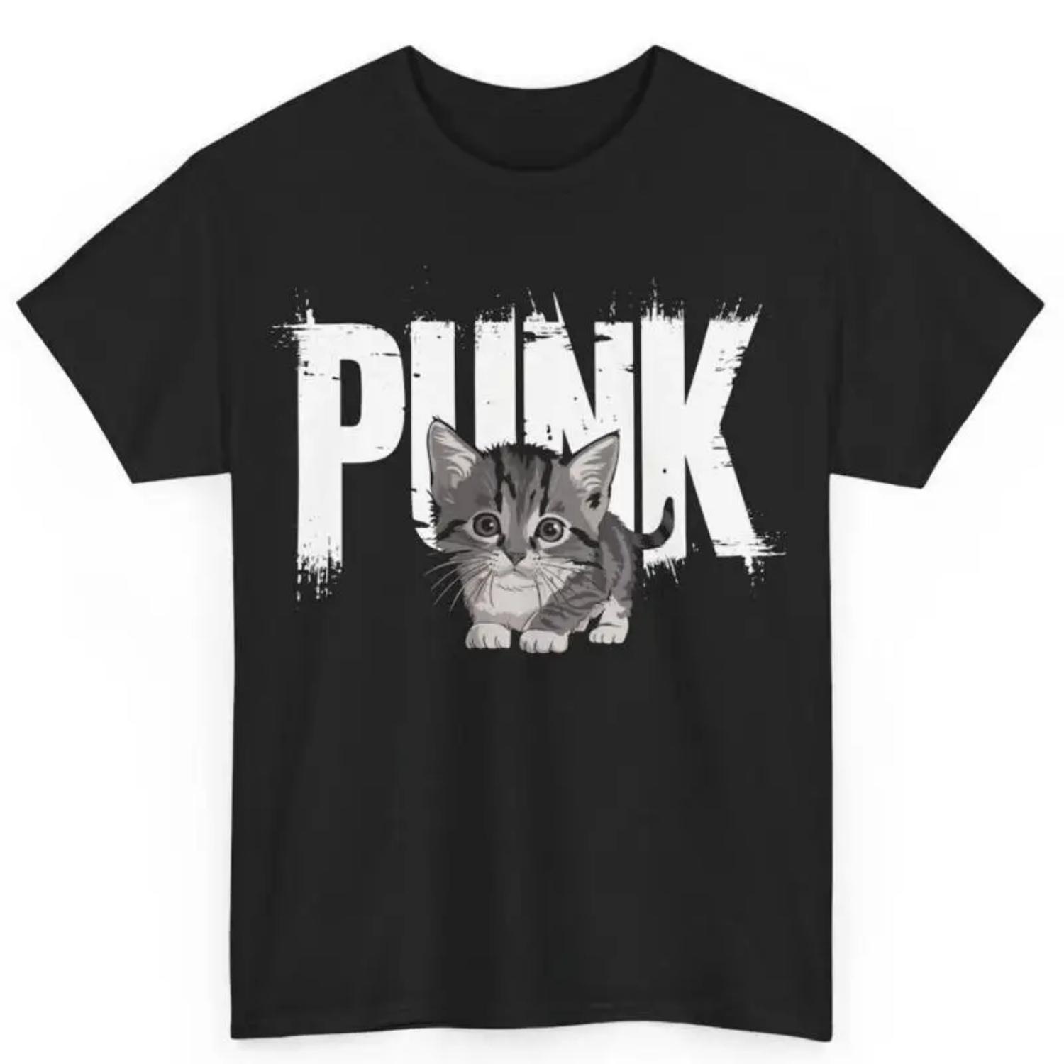 Cute Kitten Punk Sarcastic Cotton T Shirt Cat Lover S S чёрный