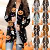 Chaqueta de manga larga tipo cárdigan de longitud media con estampado de Halloween informal a la moda para mujer
