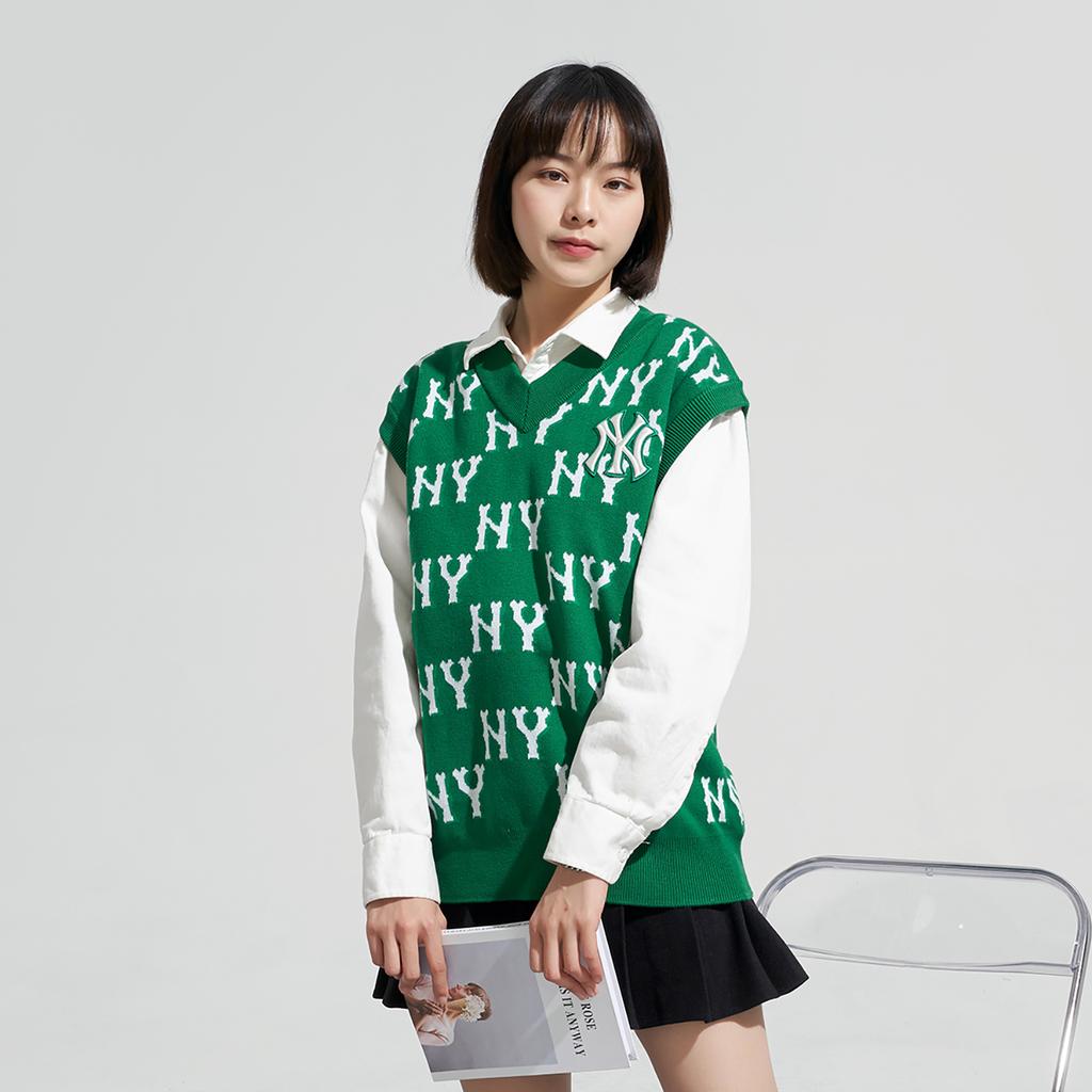 MLB New York Yankees Vintage Letter Print Knit Vest Unisex vest Neon-Green 3AKPM0331-50GNN