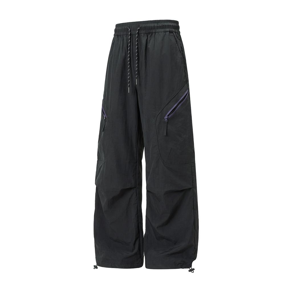 Contrasting color zipper anti-splashing tooling paratrooper pants men's autumn light outdoor split pleated casual long pants