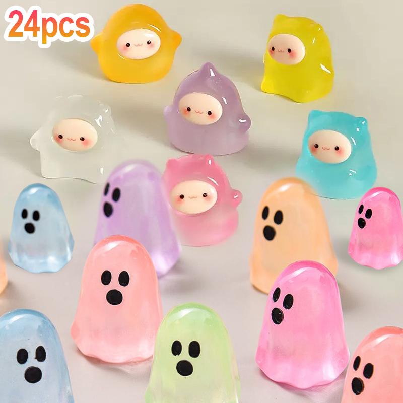 24pcs Mini Ghost Halloween Figures Resin Miniature Animals for Garden Decoration Dollhouse Micro Landscape