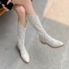Fashion Woman Fashion Lace Flower Boots Thick Heel Pointed Toe Mid-calf Boots Female Footwear Summer Size 41 Breathable Botas De Mujer