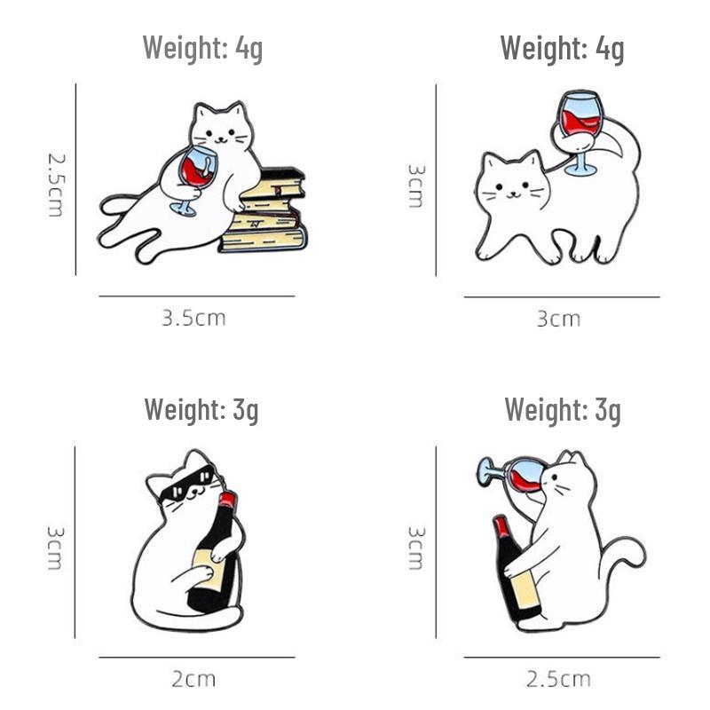 Adorable Kitten Red Wine Bottle & Glass Brooch - Enamel Pin Badge