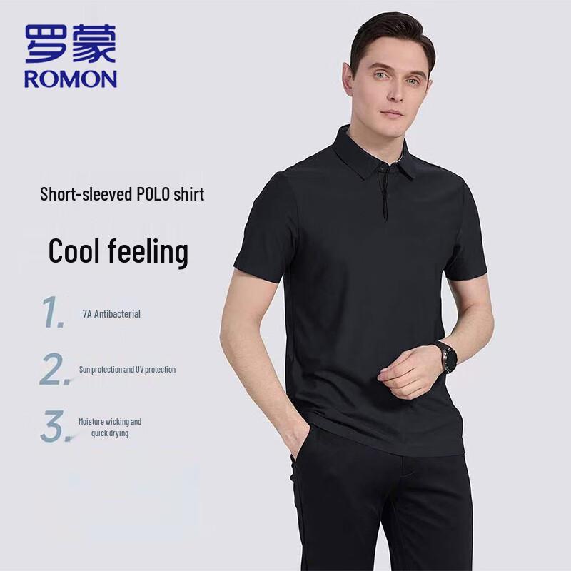 ROMON Men s 7A Antibacterial Ice Silk Quick-Dry Polo T-Shirt 2XL