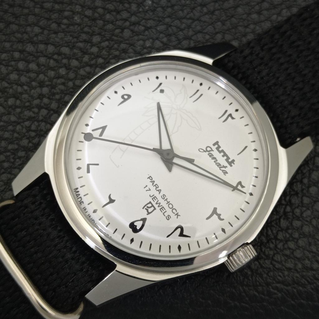 VINTAGE HMT JANATA HAND-WINDING INDIAN MENS ARABIC WHITE DIAL WATCH a441058-4 HT-a441058