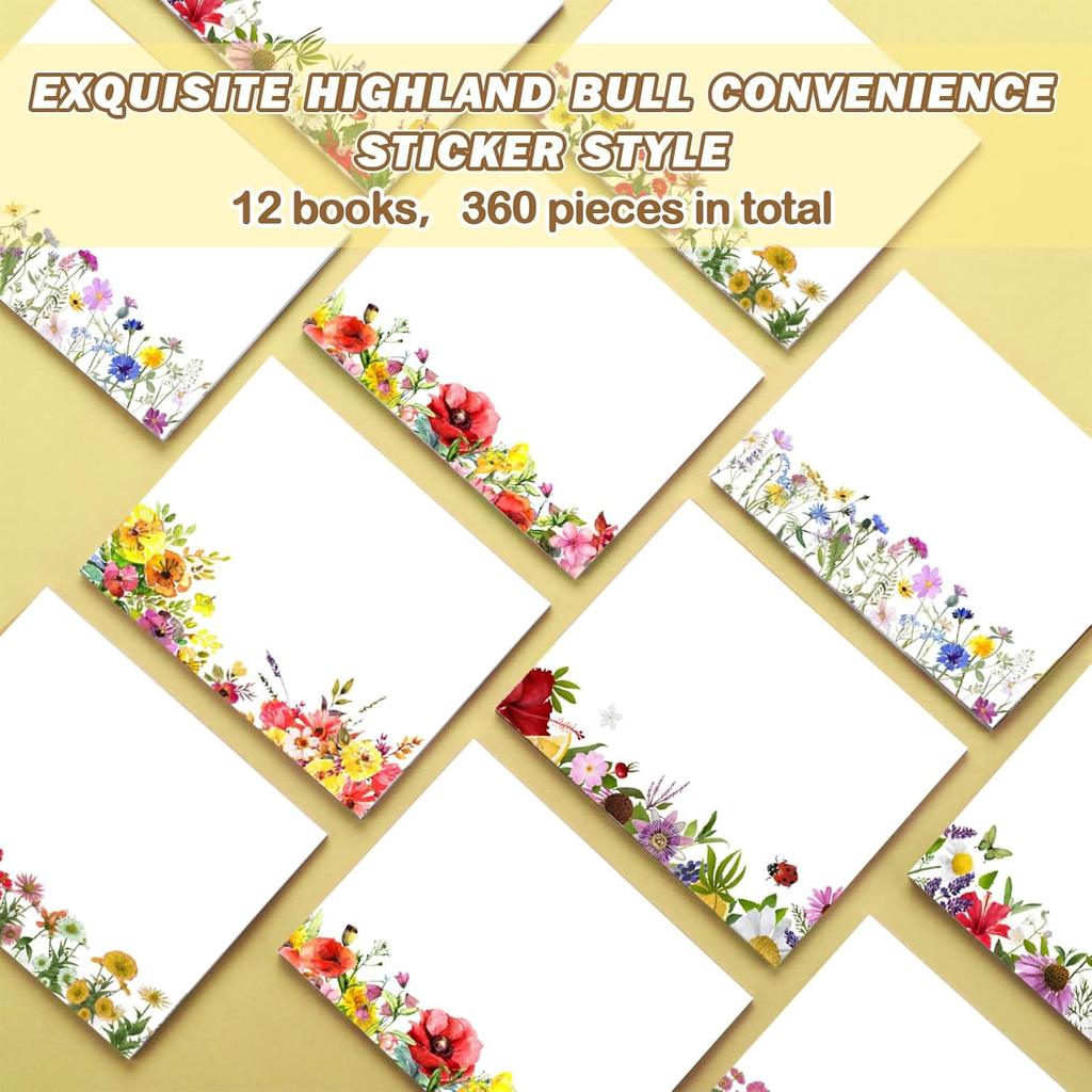 Janlaugh 12 Pads Wildflower Sticky Notes Summer Sticky Memo Pads Self Stick Flower Office Supplies Wildflower Party Favors Adhesive Notepad for