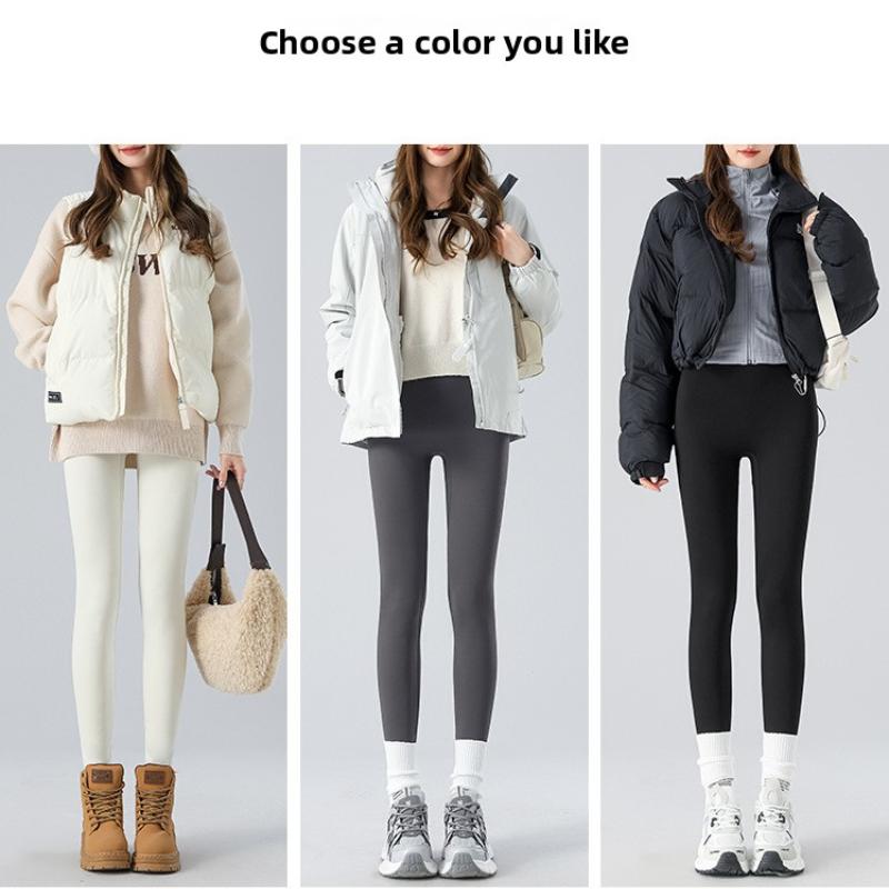 Snowflake Velvet Thickened Seamless Shark Pants for Women, High Waist Tummy Control Slimming Leggings, Autumn Winter Warm Skinny Pants