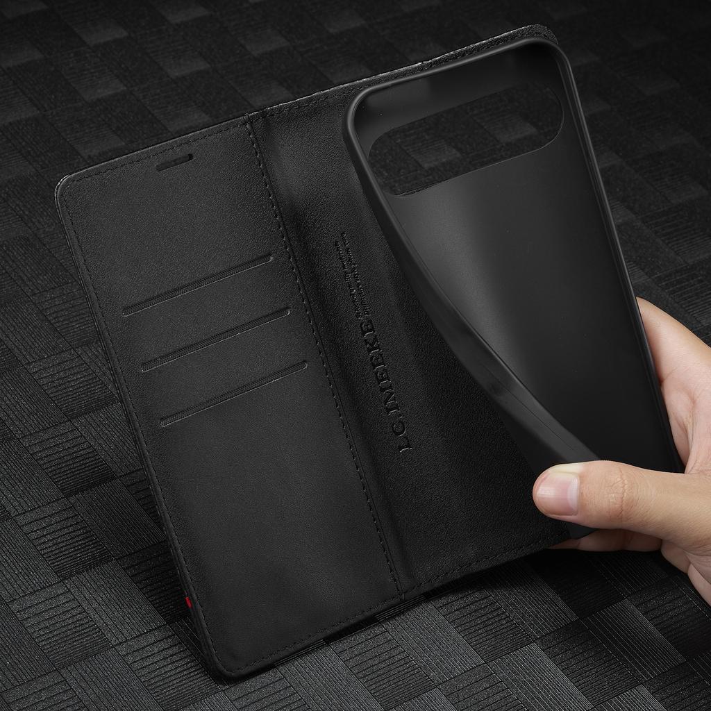 LC.IMEEKE Etui portfelowe z teksturą włókna węglowego ze skóry do Google Pixel 10 Pro/10/9 Pro/9