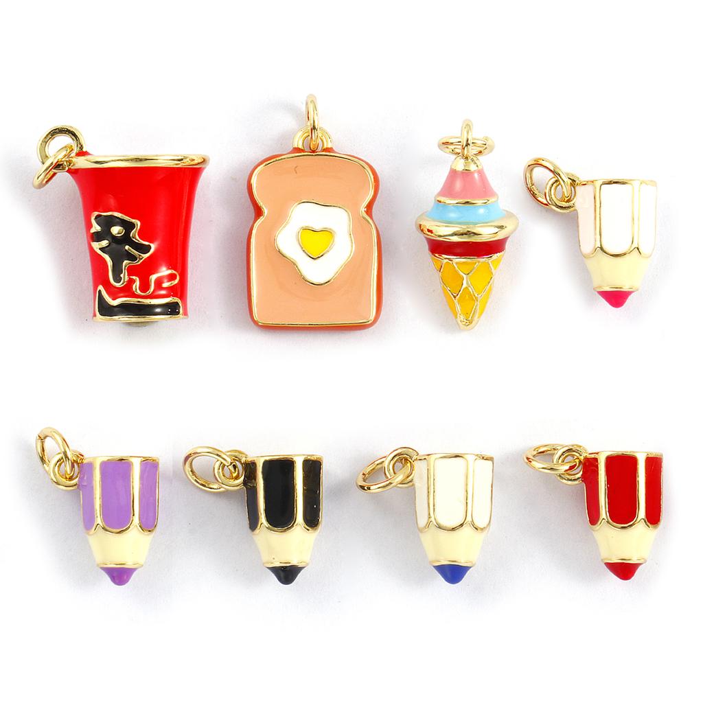 Doreen Box 1PC Brass Charms 18K Gold Plated Enamel 3D Pencil Pendants for DIY Necklace Jewelry Making 15mm x 9mm