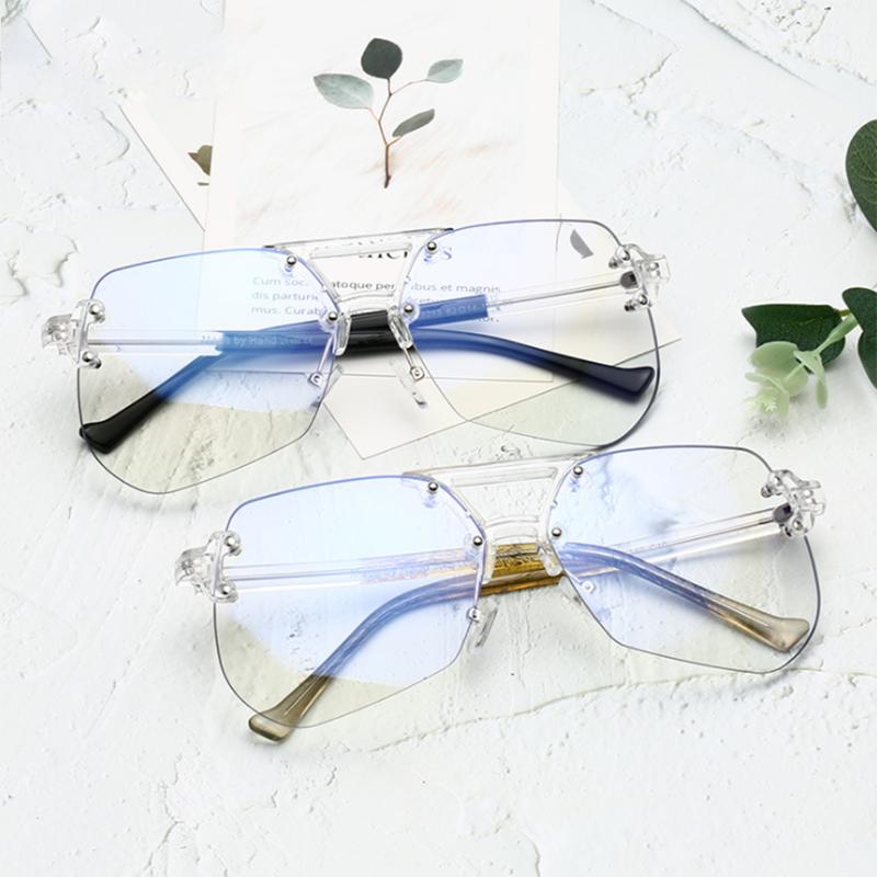 Rimless 1.61 Blue Light Blocking Polygon Prescription Eyeglasses Women Men Big Lens Myopia Spectacle Diopter 0 -0.5 -1.0 To -5.0