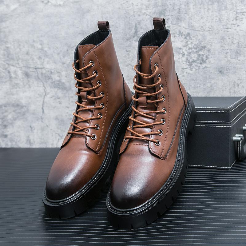 

Autumn and winter new high-top Martin boots British style black short boots casual locomotive leather boots 38 коричневый