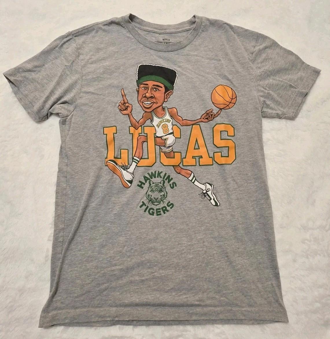 Netflix Stranger Things Hawkins Tigers Men s Gray T-shirt Lucas Size Small S