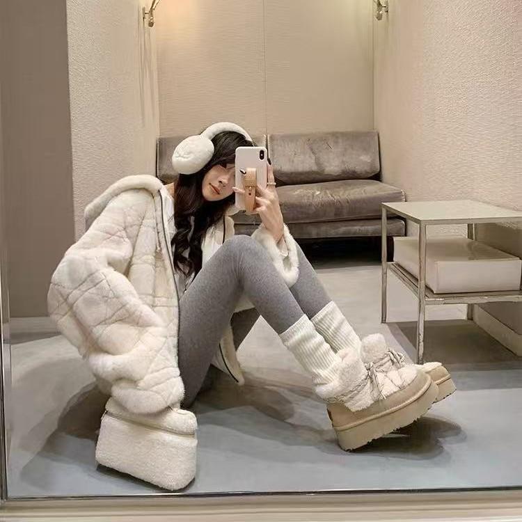 Fleece Straps Color Matching New Autumn and Winter Thick-soled Lamb Wool Short Boots Women's Snow Boots Cotton Shoes Women