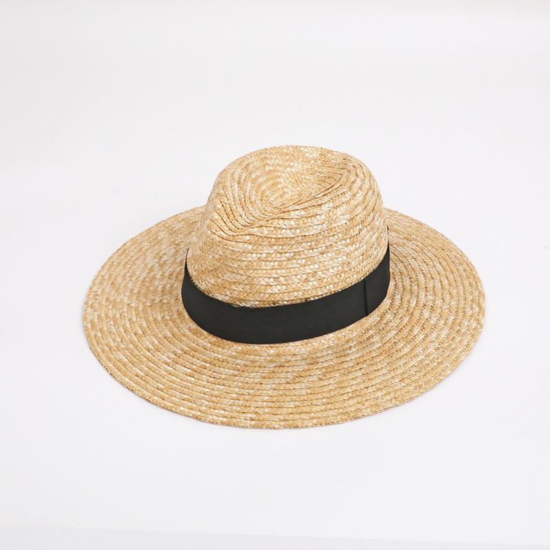 Mode Sommer Damen Breitkrempiger Naturstrohhut Chapeau Damen Sonnenhüte Boater Schwarz Panama Strandhut Sombrero Mujer Fedora Hut